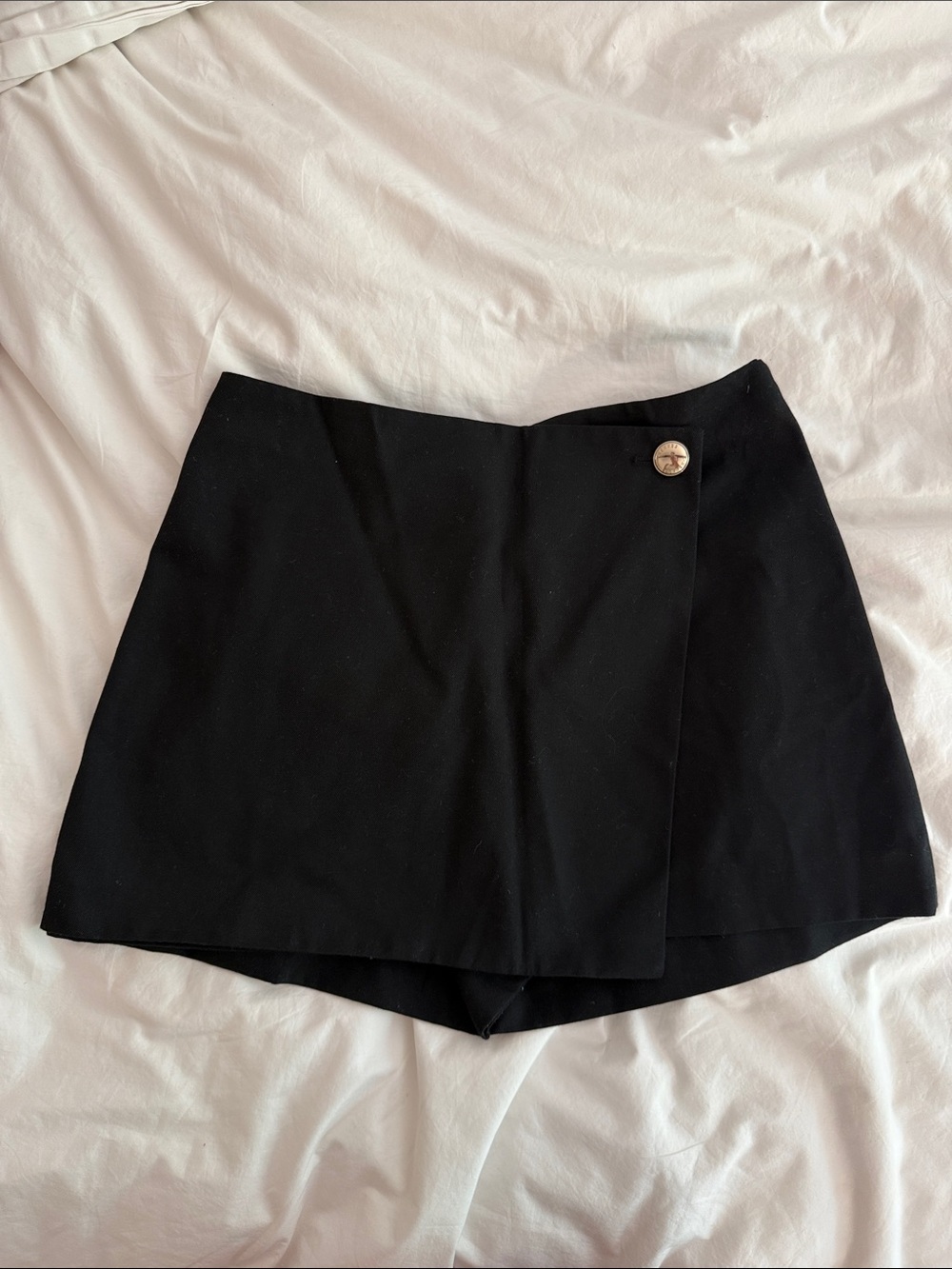 H&M Black Wrap Skort with Gold Button